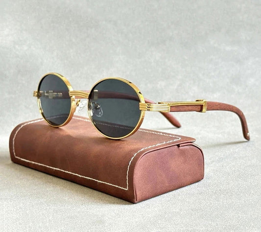 Wooden Vintage Oval Designer Glasses - GOLD DISTRO 