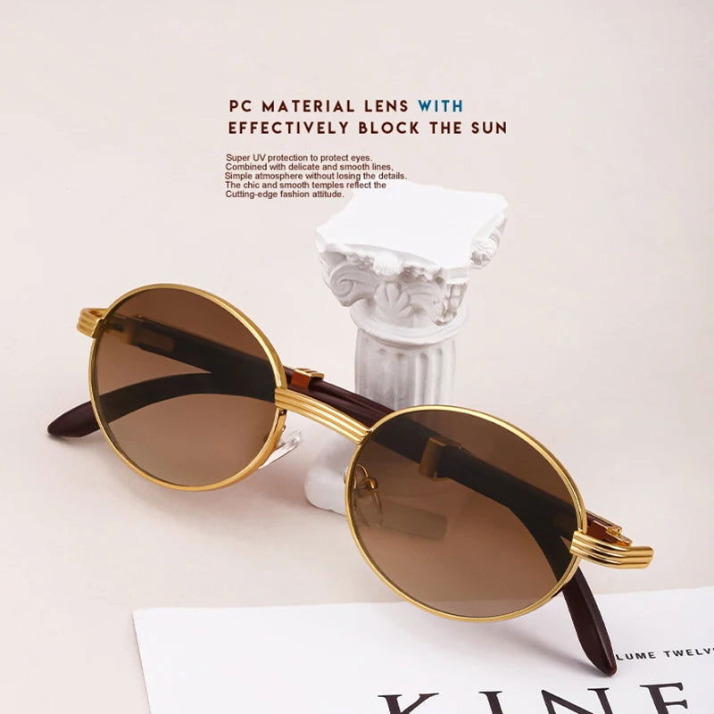 Wooden Vintage Oval Designer Glasses - GOLD DISTRO 