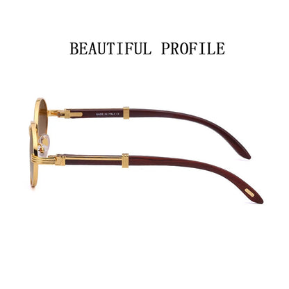 Wooden Vintage Oval Designer Glasses - GOLD DISTRO 