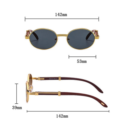 Wooden Vintage Oval Designer Glasses - GOLD DISTRO 