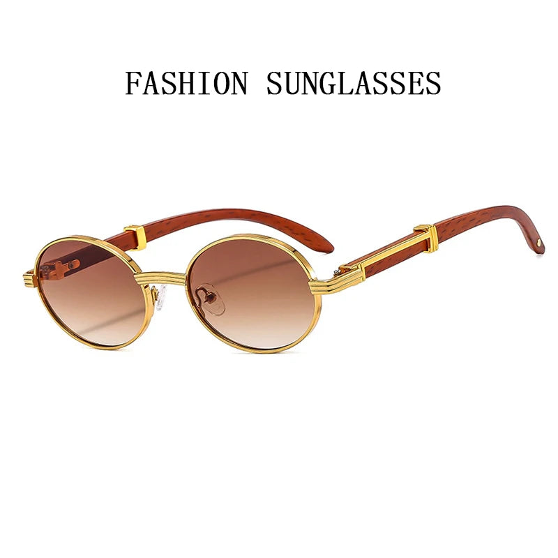 Wooden Vintage Oval Designer Glasses - GOLD DISTRO 
