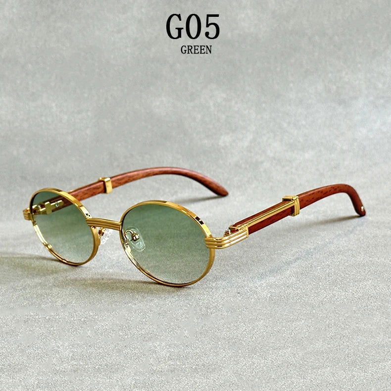 Wooden Vintage Oval Designer Glasses - GOLD DISTRO 