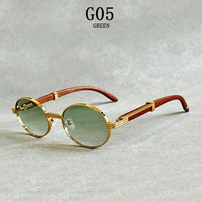 Wooden Vintage Oval Designer Glasses - GOLD DISTRO 