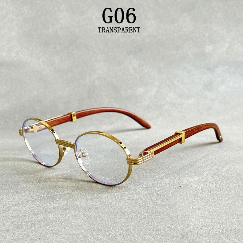 Wooden Vintage Oval Designer Glasses - GOLD DISTRO 
