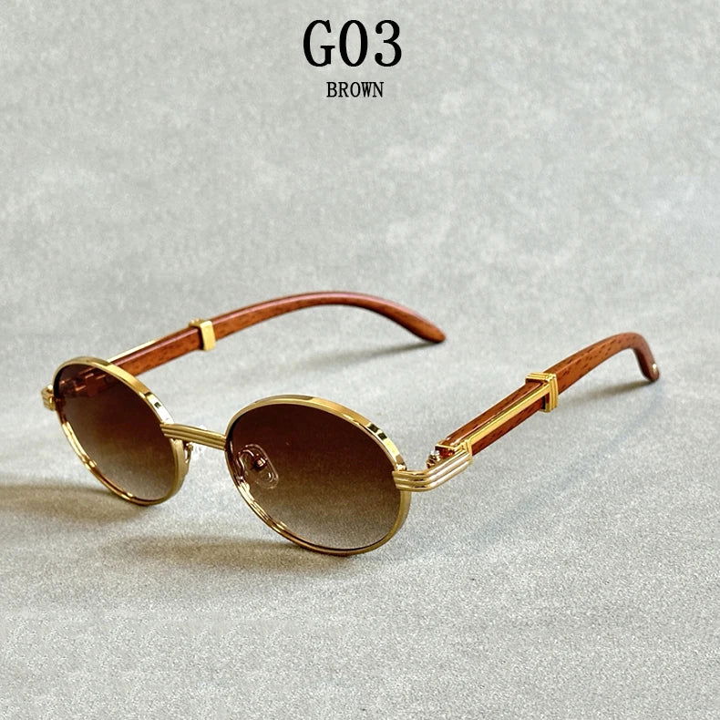 Wooden Vintage Oval Designer Glasses - GOLD DISTRO 