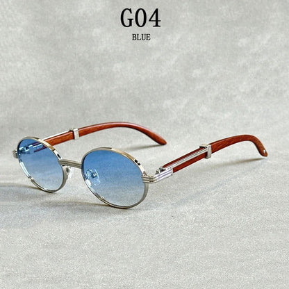 Wooden Vintage Oval Designer Glasses - GOLD DISTRO 