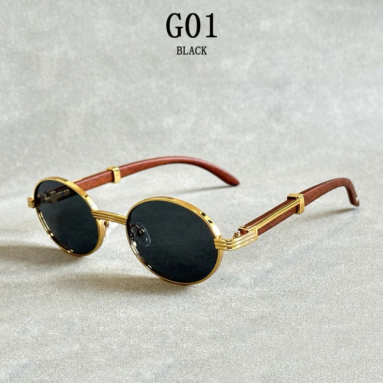 Wooden Vintage Oval Designer Glasses - GOLD DISTRO 