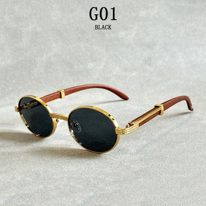 Wooden Vintage Oval Designer Glasses - GOLD DISTRO 