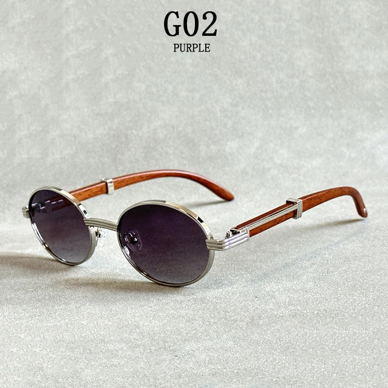 Wooden Vintage Oval Designer Glasses - GOLD DISTRO 