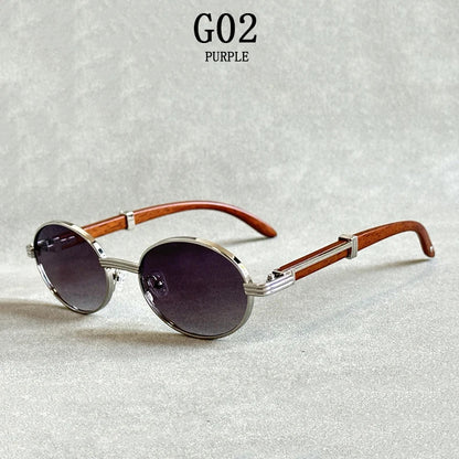 Wooden Vintage Oval Designer Glasses - GOLD DISTRO 
